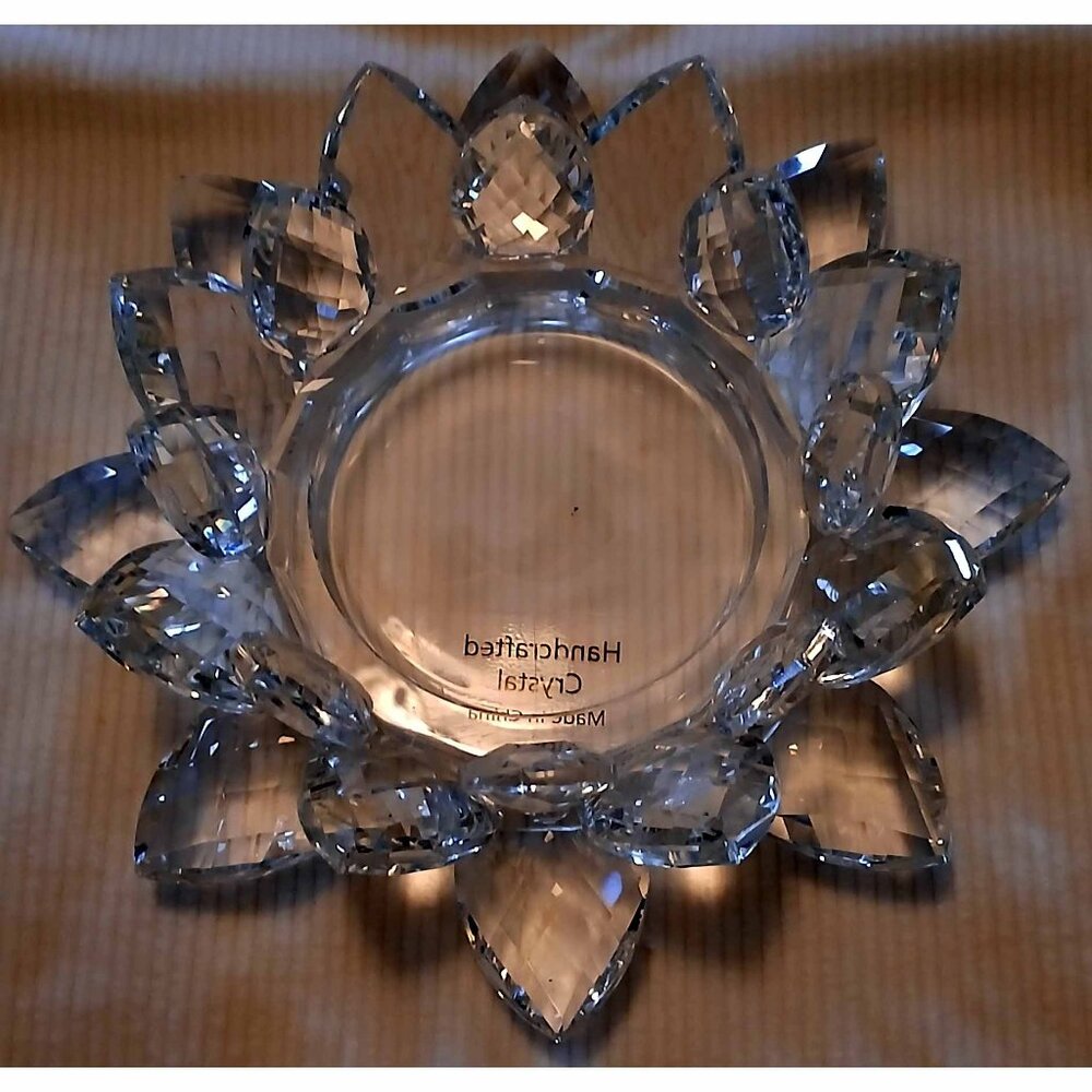 NEW CLEAR  CRYSTAL LOTUS FLOWER SHAPED 3 Layer CANDLE HOLDER